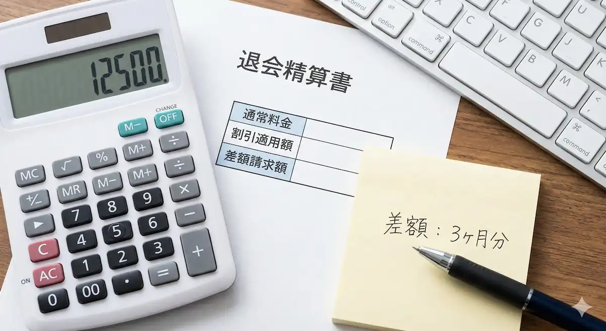 退会時の差額精算を計算するイメージ