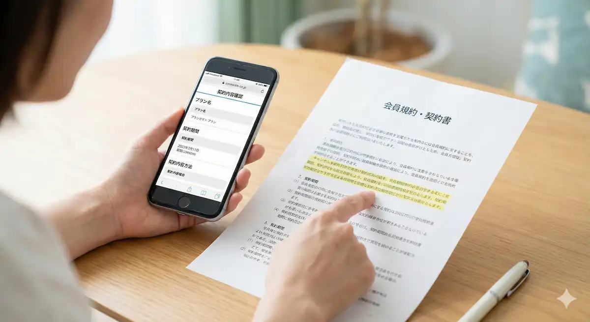 契約内容をスマホで確認している様子