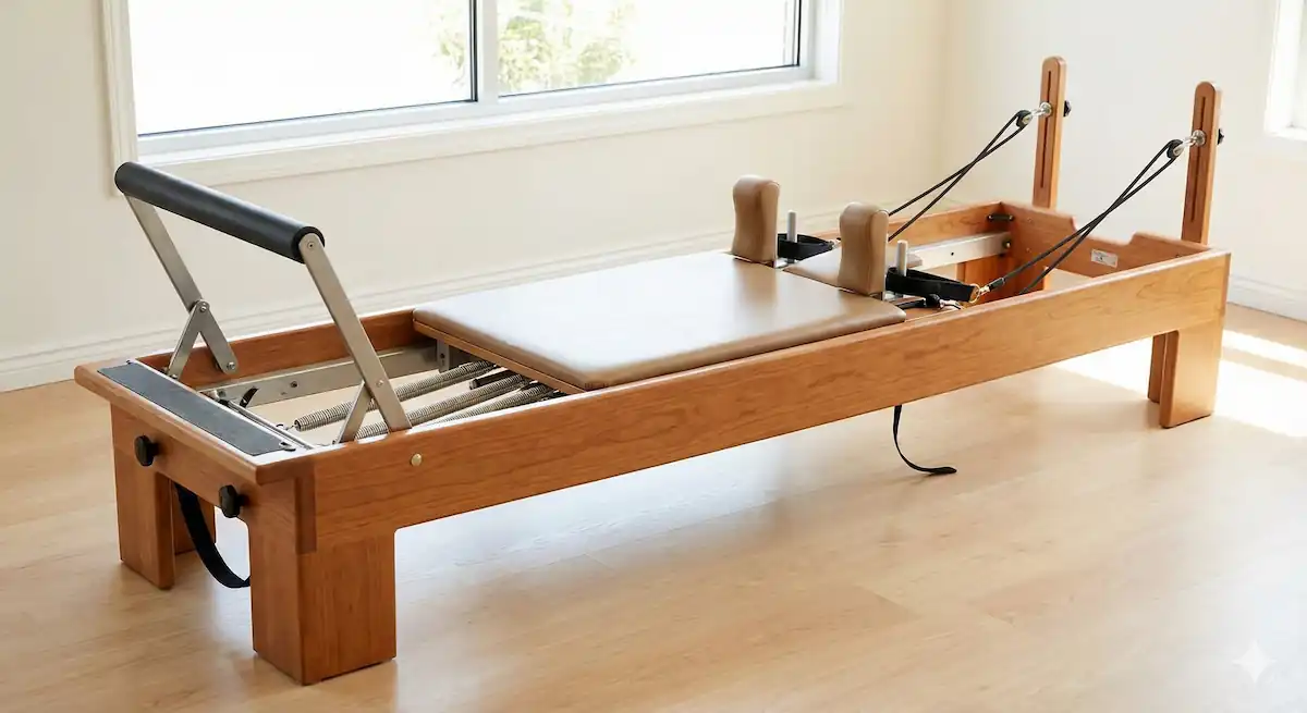 マシンピラティスで使用されるリフォーマーの設備イメージ
