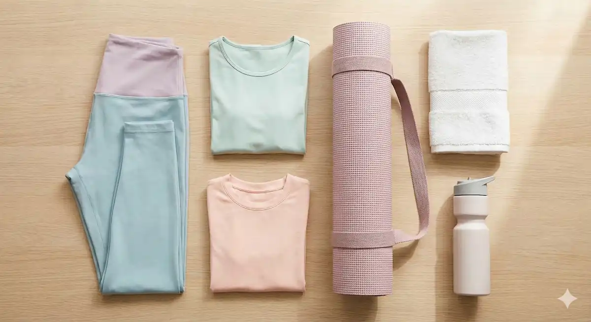 ピラティスで必要なウェアやマットなどの持ち物イメージ