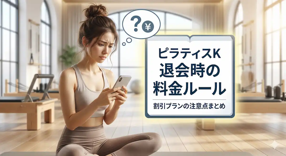 ピラティスKの退会料金や割引ルールを解説する記事のアイキャッチ